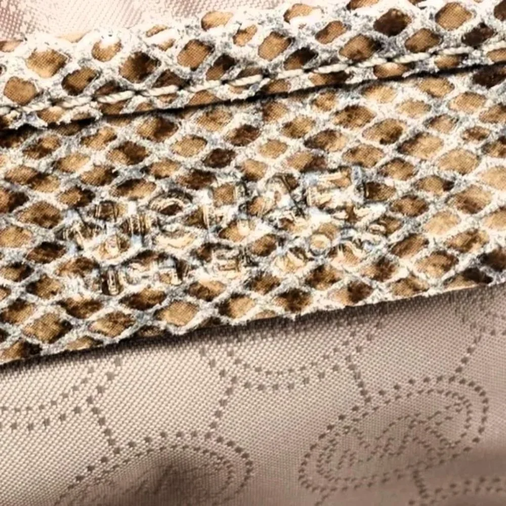 Authentic Michael Kors Beige Python Effect Leather/Suede Bedford Hobo